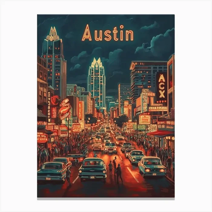 Aihrgdesign A Classic 1960s Travel Poster For Austin Showcasi 97475835 0bc5 41bd B91e F75235896daa 1 Canvas PrintA by aihrgdesign