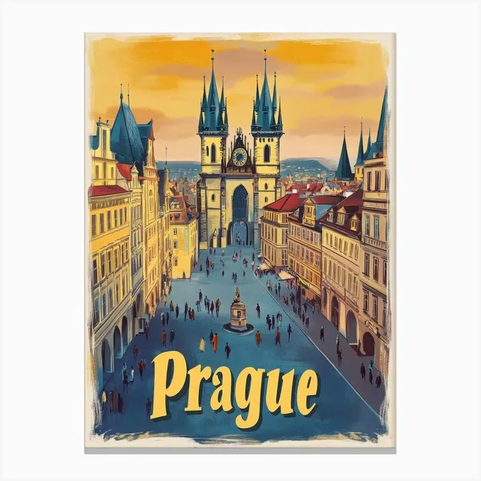 Aihrgdesign A Classic 1960s Travel Poster For Prague Showcasi 56e6aa63 6b67 4c8c 9c9d 86226a535c4a 3 Canvas PrintA by aihrgdesign