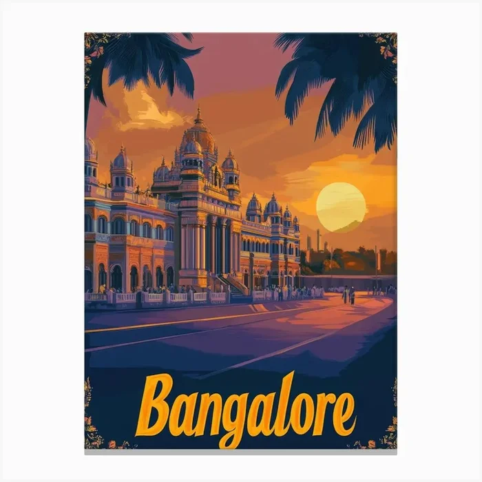 Aihrgdesign A Mid Century Modern Travel Poster For Bangalore 4 Canvas PrintA by aihrgdesign