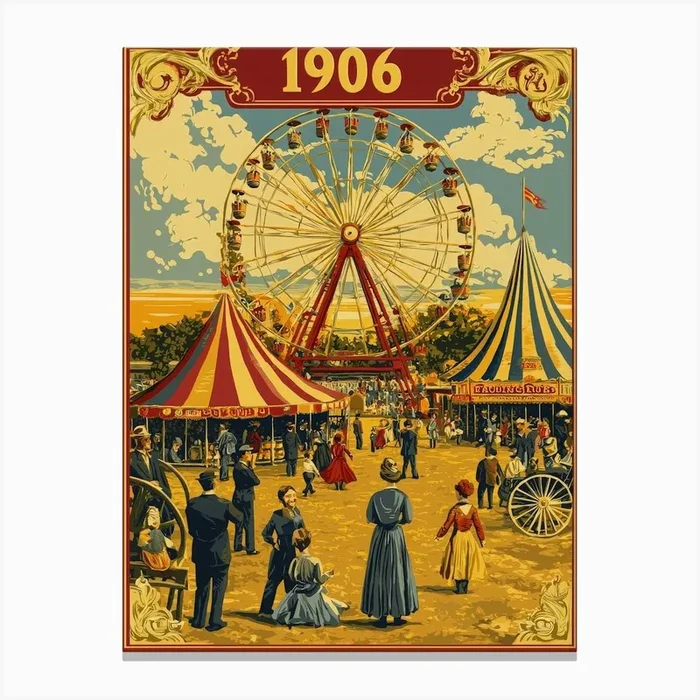 Aihrgdesign A Nostalgic Poster Of A 1906 Fairground Featuring 8d1835db 3453 402c 88d7 3f58b3bdb939 0 Canvas PrintA by aihrgdesign