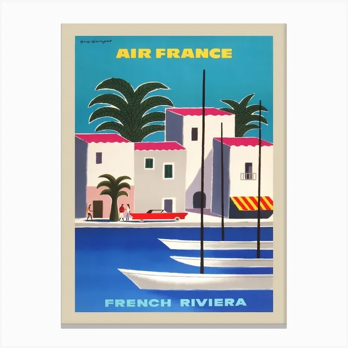 Air France Vintage French Riviera Travel Poster Canvas Print by Fy! Classic Art Prints and Posters