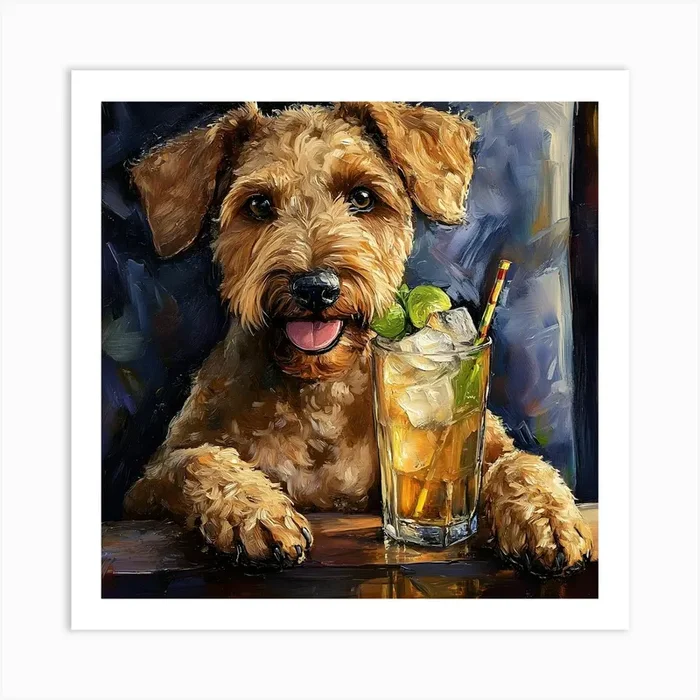 Airedale Welshie At The Bar 12 Art PrintSC by S.K. Coghlan
