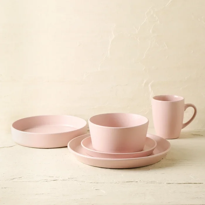 Albie Stoneware Dinnerware Set with Pasta Bowls – Pink