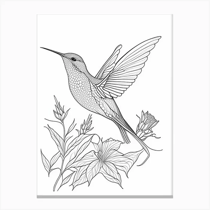 Allen S Hummingbird William Morris Line Drawing 2 Canvas Print by Featherline