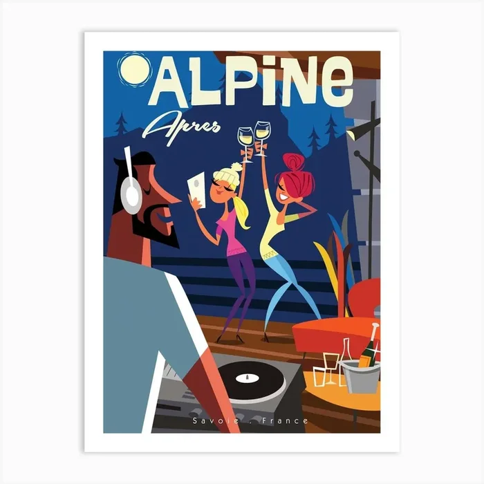 Alpine Apres Poster Navy Art Print by Gary Godel