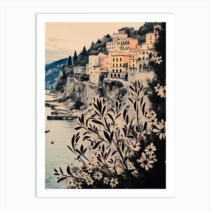 Amalfi Coast, Flower Collage 3 Art Print by Mambo