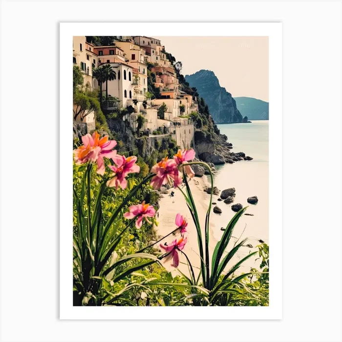 Amalfi Coast, Flower Collage 4 Art Print by Mambo
