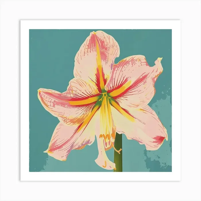 Amaryllis 4 Square Flower Illustration Art Print by Botanic Studio