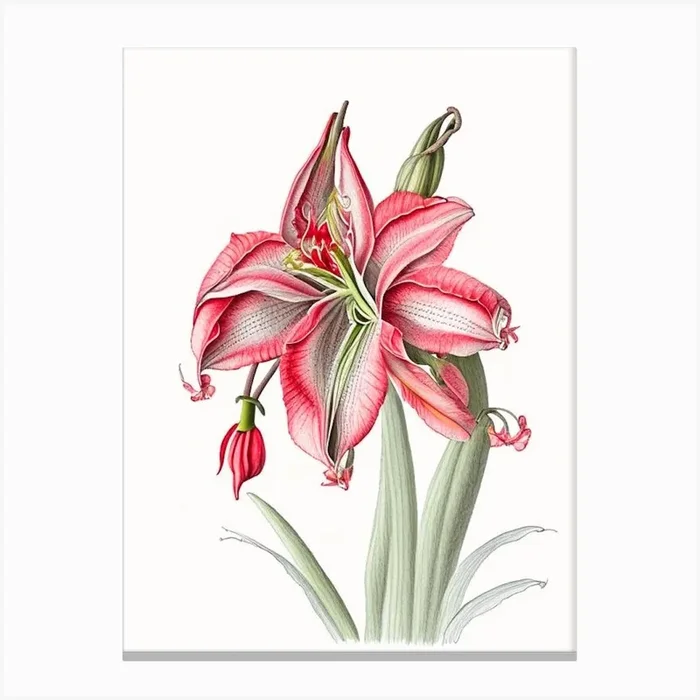 Amaryllis Floral Quentin Blake Inspired Illustration 2 Flower Canvas Print by The Artsy Florist