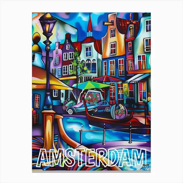Amsterdam, Cubism and Surrealism, Typography Canvas Print by Moisky