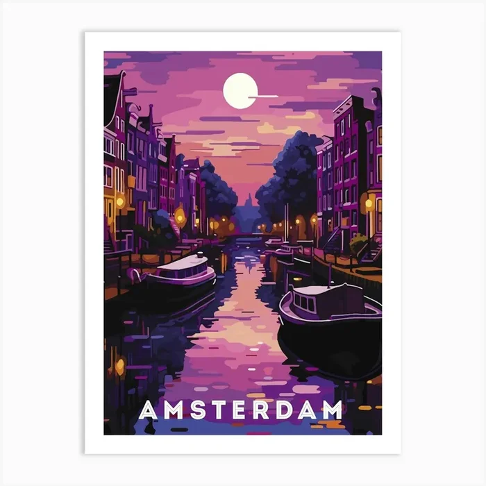 Amsterdam, Netherlands/Holland — Retro travel minimalist poster 2 Art Print by Synthwave1950