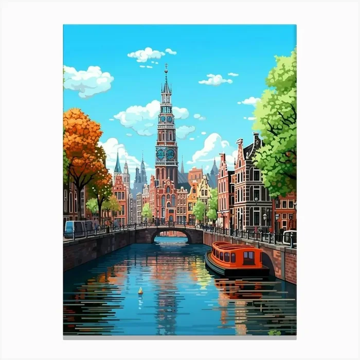 Amsterdam Pixel Art 4 Canvas Print by PixelPerfect