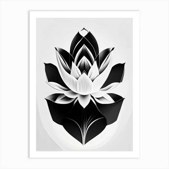 Amur Lotus Black And White Geometric 3 Art Print by The Artsy Florist