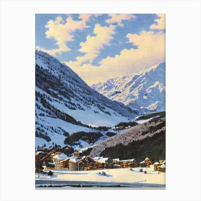 Andermatt, Switzerland Ski Resort Vintage Landscape 2 Skiing Poster Canvas Print by Piste Posters