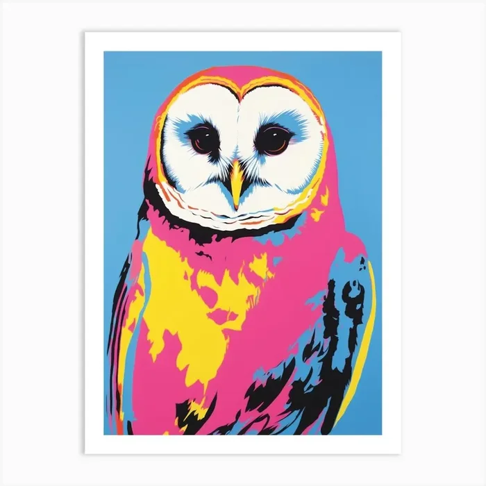 Andy Warhol Style Bird Barn Owl 2 Art Print by Feathered Muse
