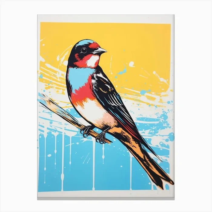 Andy Warhol Style Bird Barn Swallow 1 Canvas Print by Feathered Muse