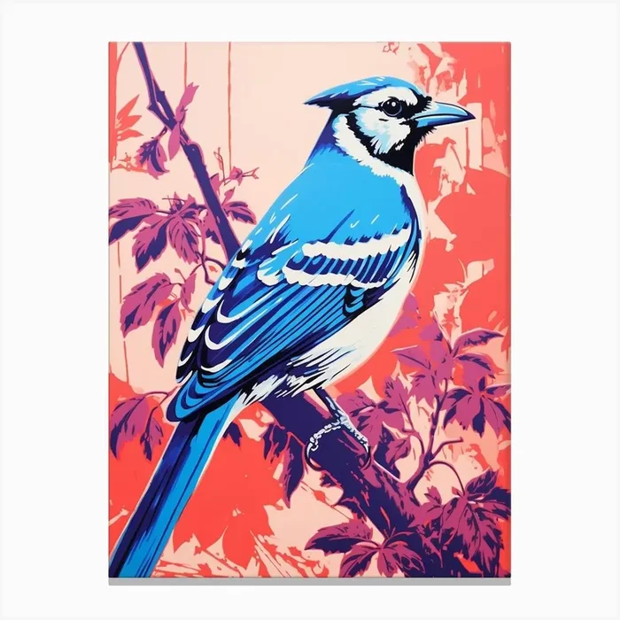 Andy Warhol Style Bird Blue Jay 2 Canvas Print by Feathered Muse
