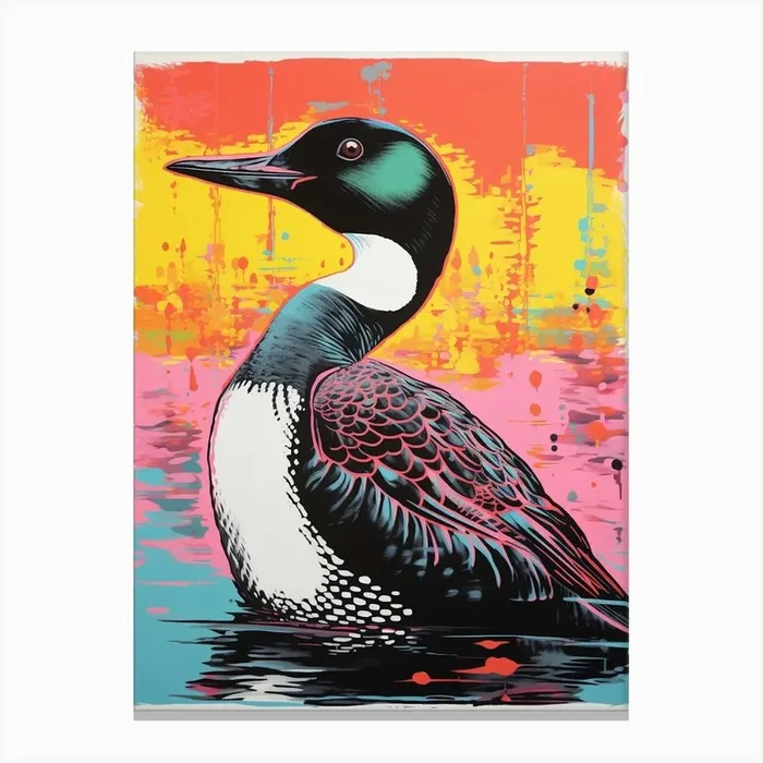 Andy Warhol Style Bird Common Loon 1 Canvas Print by Feathered Muse
