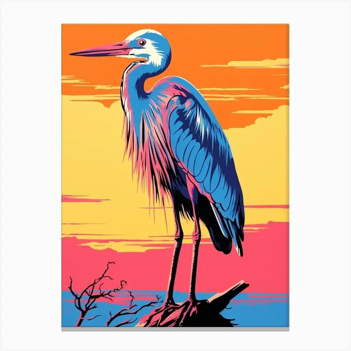 Andy Warhol Style Bird Great Blue Heron 4 Canvas Print by Feathered Muse