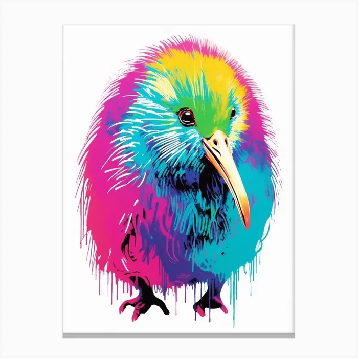 Andy Warhol Style Bird Kiwi 3 Canvas Print by Feathered Muse