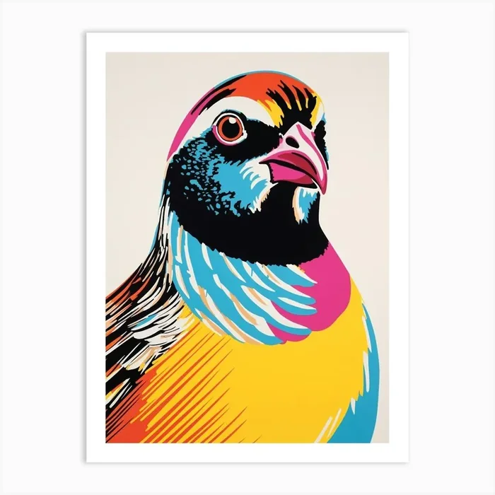 Andy Warhol Style Bird Partridge 1 Art Print by Feathered Muse