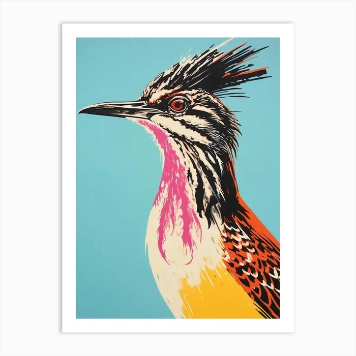 Andy Warhol Style Bird Roadrunner 2 Art Print by Feathered Muse
