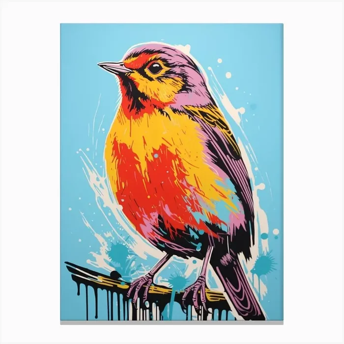 Andy Warhol Style Bird Robin 3 Canvas Print by Feathered Muse