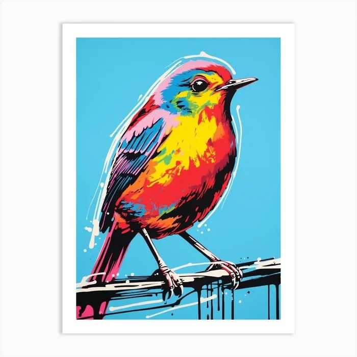 Andy Warhol Style Bird Robin 4 Art Print by Feathered Muse