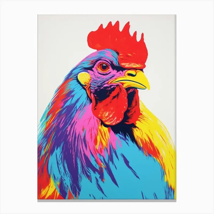 Andy Warhol Style Bird Rooster 2 Canvas Print by Feathered Muse