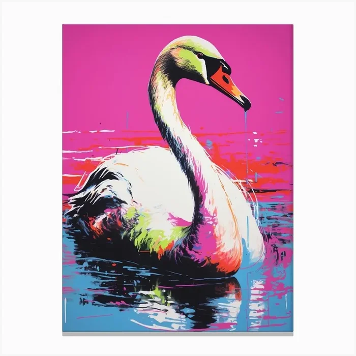 Andy Warhol Style Bird Swan 2 Canvas Print by Feathered Muse