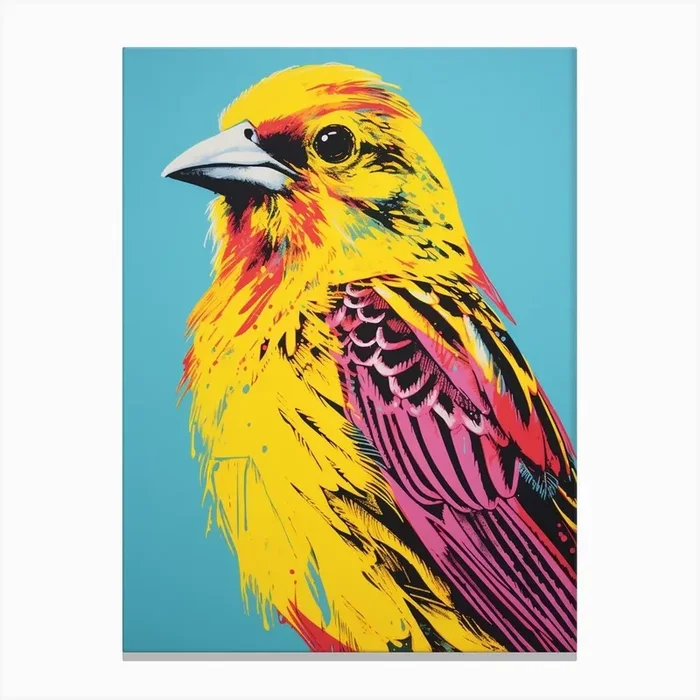 Andy Warhol Style Bird Yellowhammer 2 Canvas Print by Feathered Muse
