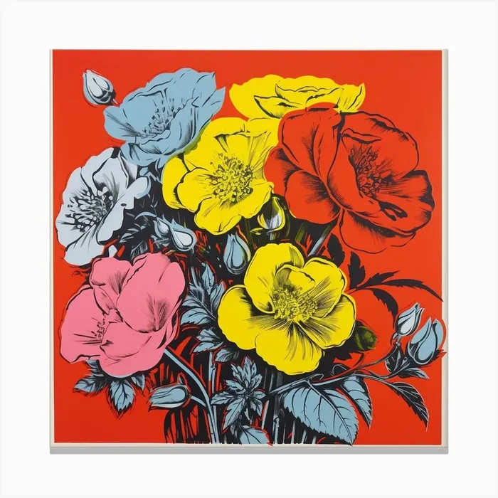 Andy Warhol Style Pop Art Florals 3 Canvas Print by Botanic Studio