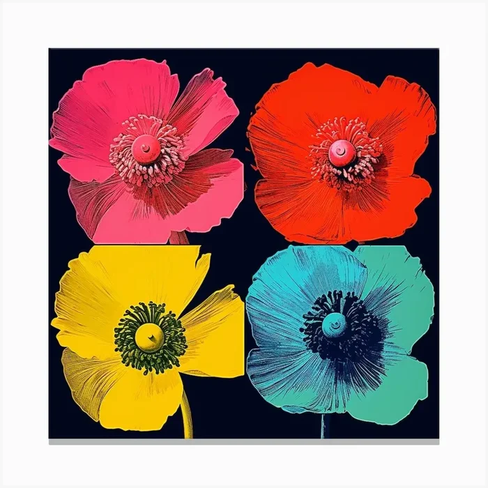 Andy Warhol Style Pop Art Flowers Anemone 1 Square Canvas Print by Botanic Studio
