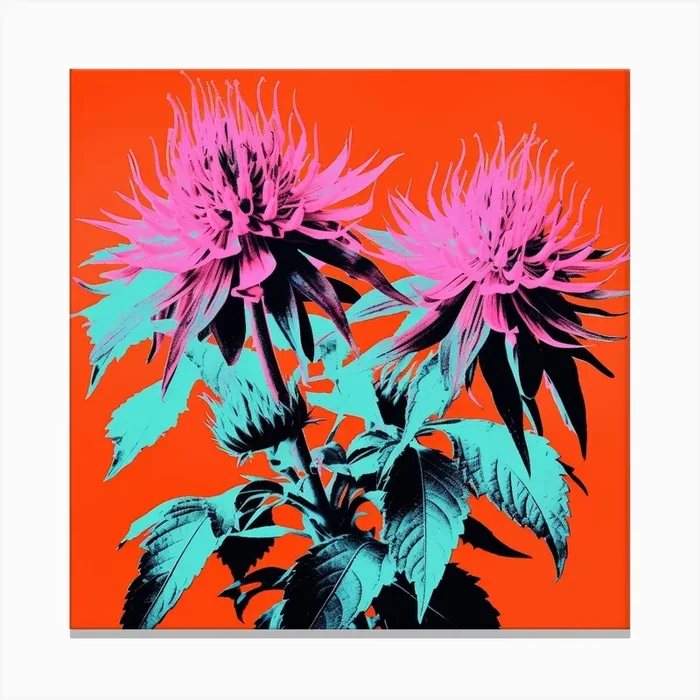 Andy Warhol Style Pop Art Flowers Bee Balm 2 Square Canvas Print by Botanic Studio