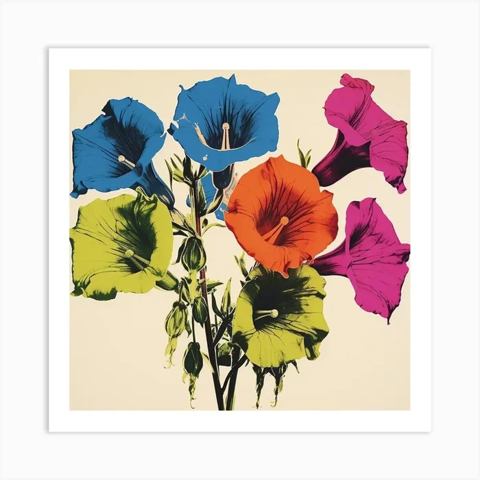 Andy Warhol Style Pop Art Flowers Canterbury Bells 1 Square Art Print by Botanic Studio