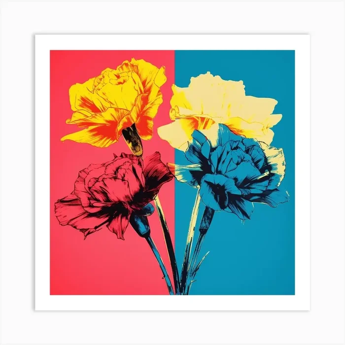 Andy Warhol Style Pop Art Flowers Carnation 2 Square Art Print by Botanic Studio