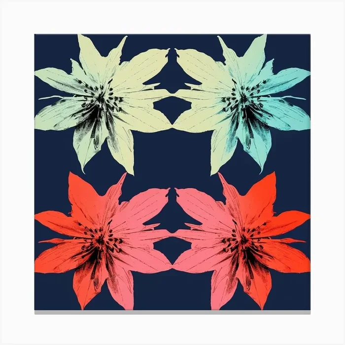 Andy Warhol Style Pop Art Flowers Edelweiss 2 Square Canvas Print by Botanic Studio