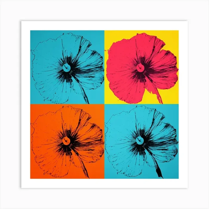 Andy Warhol Style Pop Art Flowers Flax Flower 4 Square Art Print by Botanic Studio