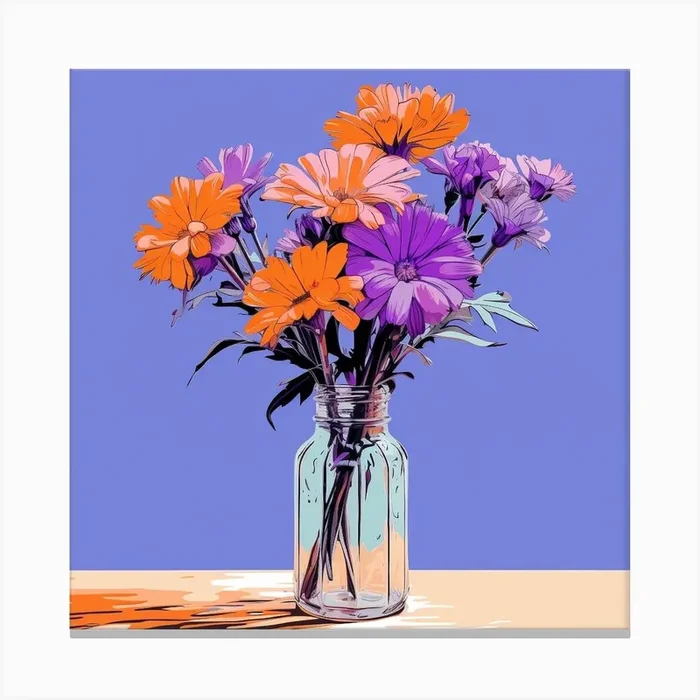 Andy Warhol Style Pop Art Flowers Florals 9 Square Canvas Print by Botanic Studio