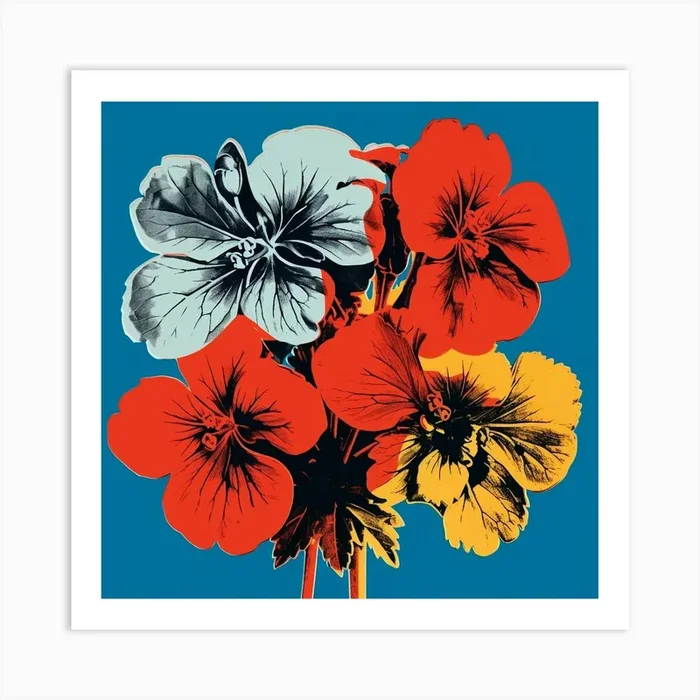 Andy Warhol Style Pop Art Flowers Geranium 4 Square Art Print by Botanic Studio