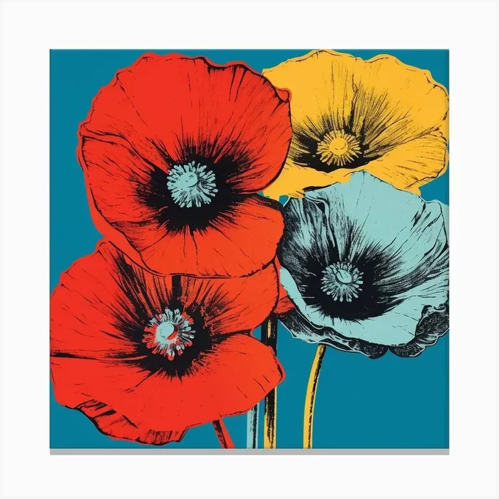 Andy Warhol Style Pop Art Flowers Poppy 1 Square Canvas Print by Botanic Studio