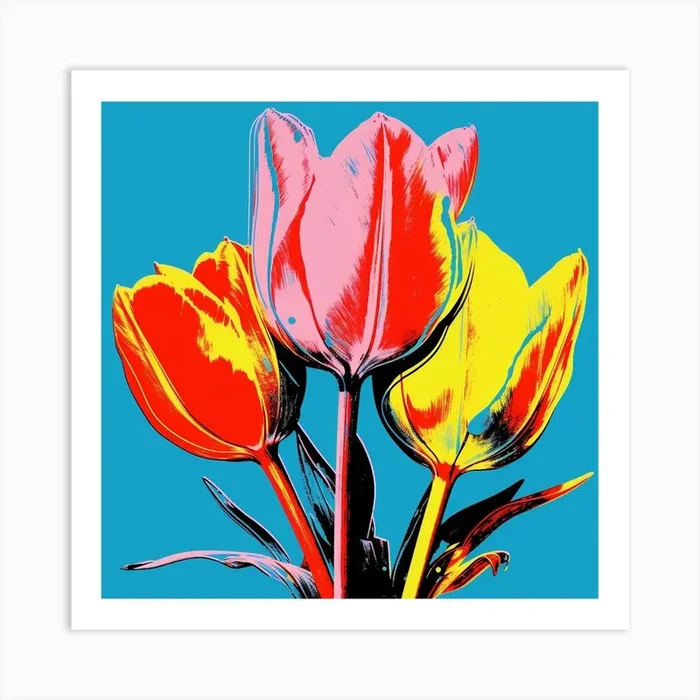 Andy Warhol Style Pop Art Flowers Tulip 2 Square Art Print by Botanic Studio