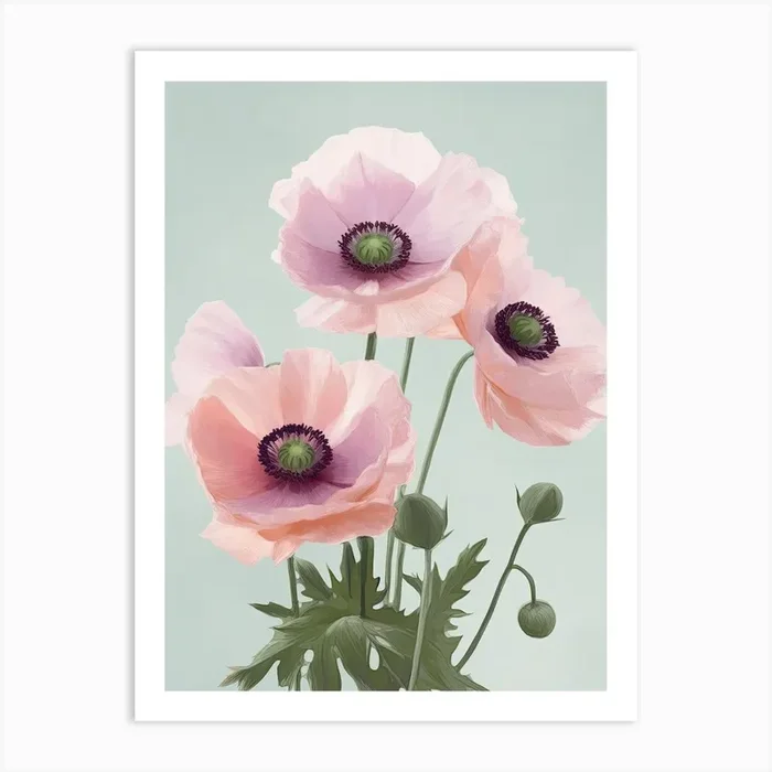 Anemone Flowers Acrylic Pastel Colours 1 Art Print by Fusion Designs