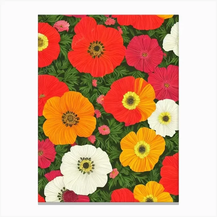 Anemone Repeat Retro Flower Canvas Print by The Artsy Florist