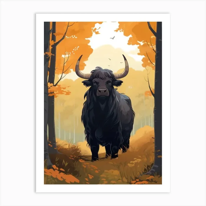 Animated Black Bull In Autumnal Highland Setting 3 Art Print by Exploring the Highlands