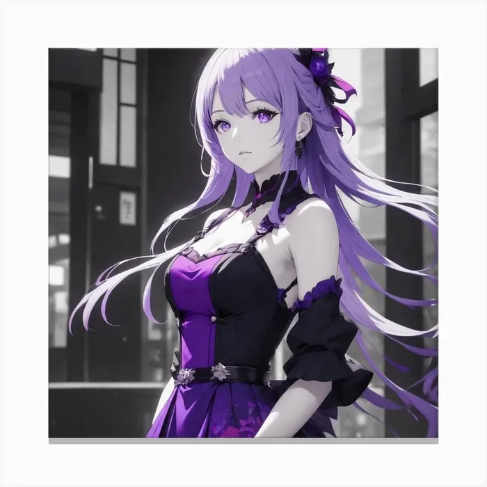 Anime Girl With Purple Hair Canvas PrintW by wyzarcshopping