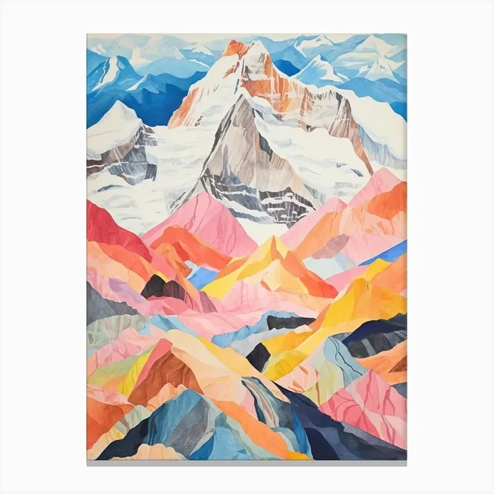 Annapurna Nepal 1 Colourful Mountain Illustration Canvas Print by WanderWall Prints