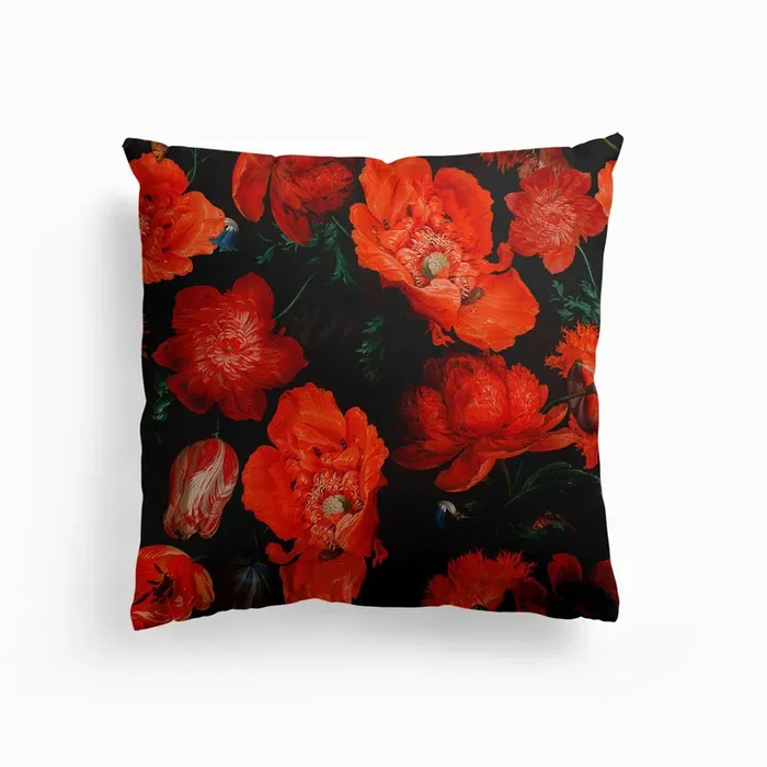 Antique Jan Davidsz De Heem Lush Poppies Flower Garden Canvas Cushion by UtART