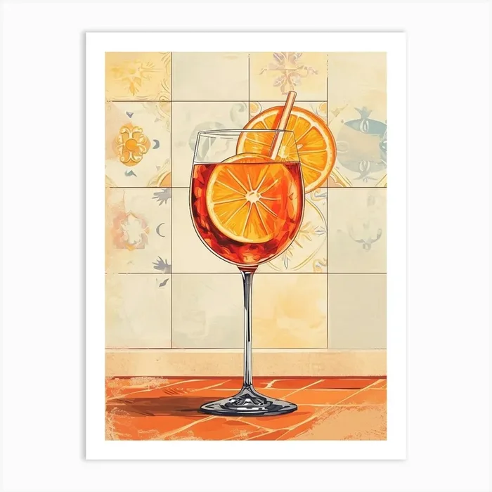 Aperol Spritz Tiled Illustration 1 Art Print by Artful Mixology