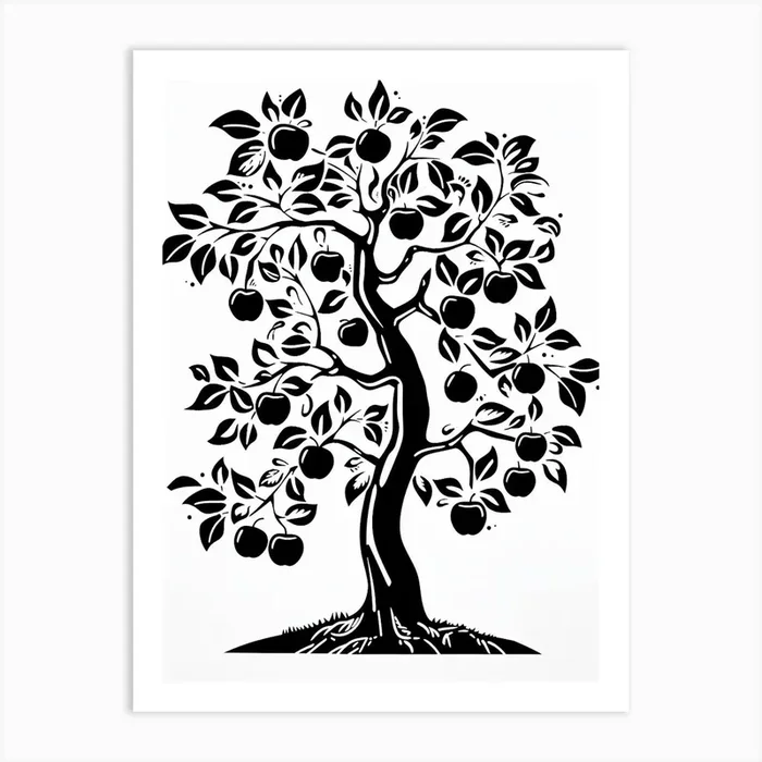Apple Tree Simple Geometric Nature Stencil 3 Art Print by Bough And Bloom Artistry